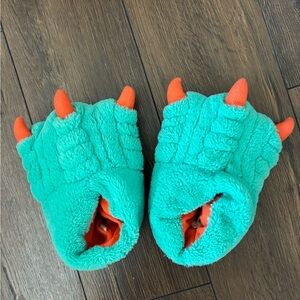 Kids Dinosaur Claw Slippers - Turquoise and Orange